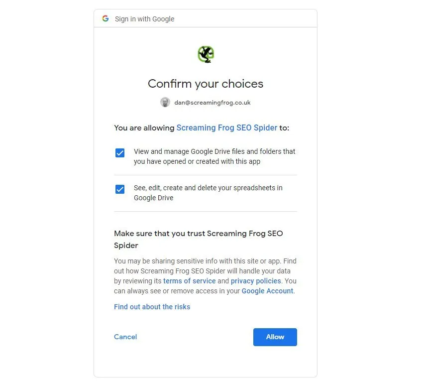 exporting-google-sheets-allow-google-account