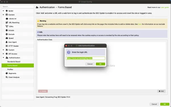 Funzione form based per autenticazione su siti web protetti