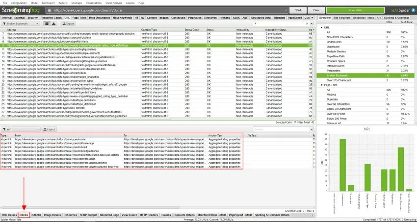 Analisi degli Inlinks per individuazione bookmark