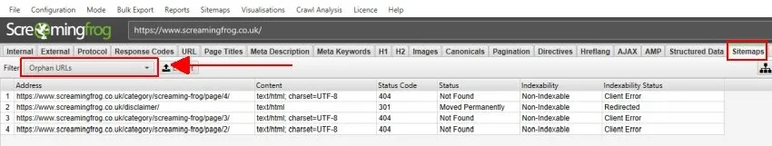 orphan pages scheda sitemap