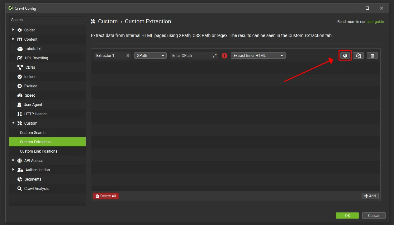 custom extraction elaborata dal seo spider