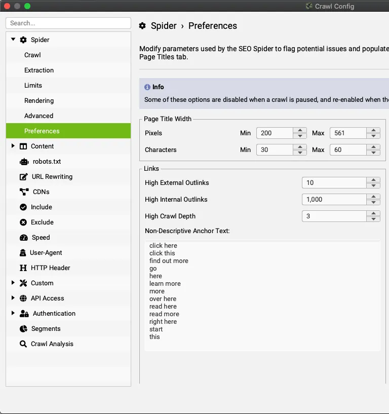 Personalizzazione anchor text seo spider Personalizzazione delle query per gli anchor text per analisi con il seo spider