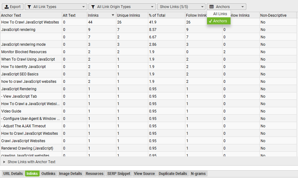 inlinks-anchors-aggregated Filtri aggregati per gli anchor text