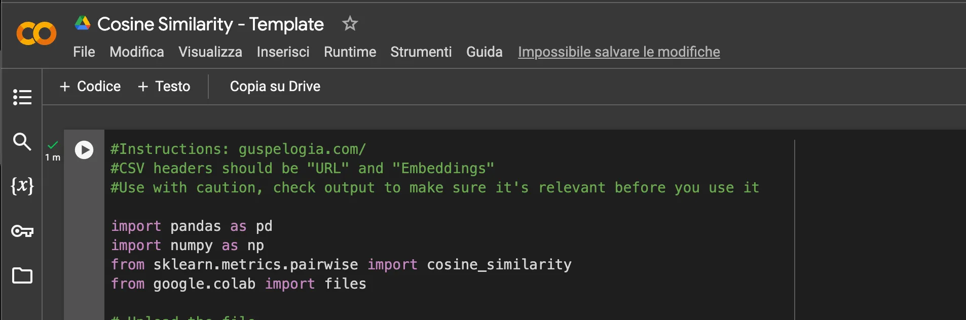 Elaborazione dello script di screaming frog con Colab Elaborazione dello script di screaming frog con Colab e Python