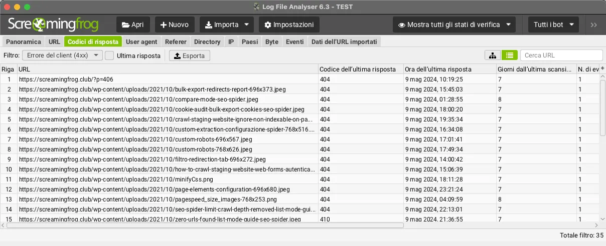Analisi degli errori 404 attraverso i file di Log