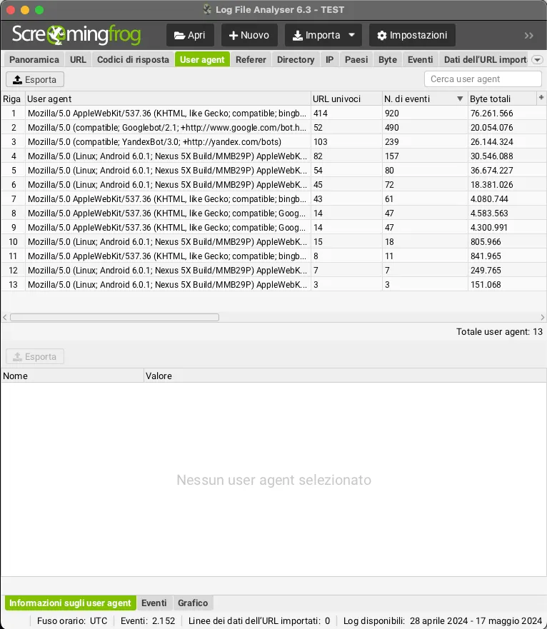 Analisi File di Log attraverso User Agent differenti