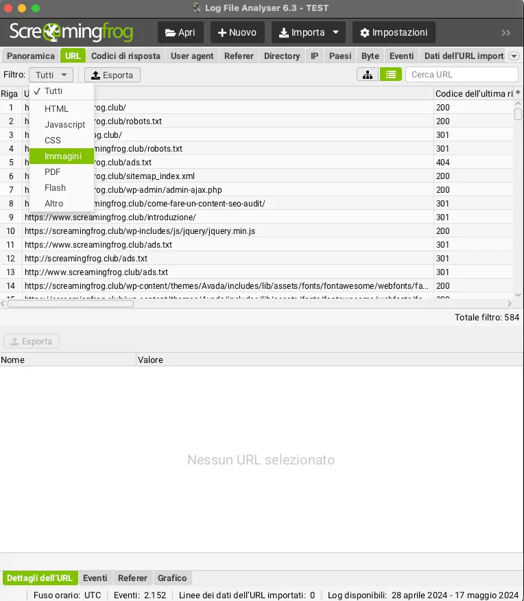 analisi log file dei contenuti Analisi dei file di Log suddivisi per tipologia di contenuto