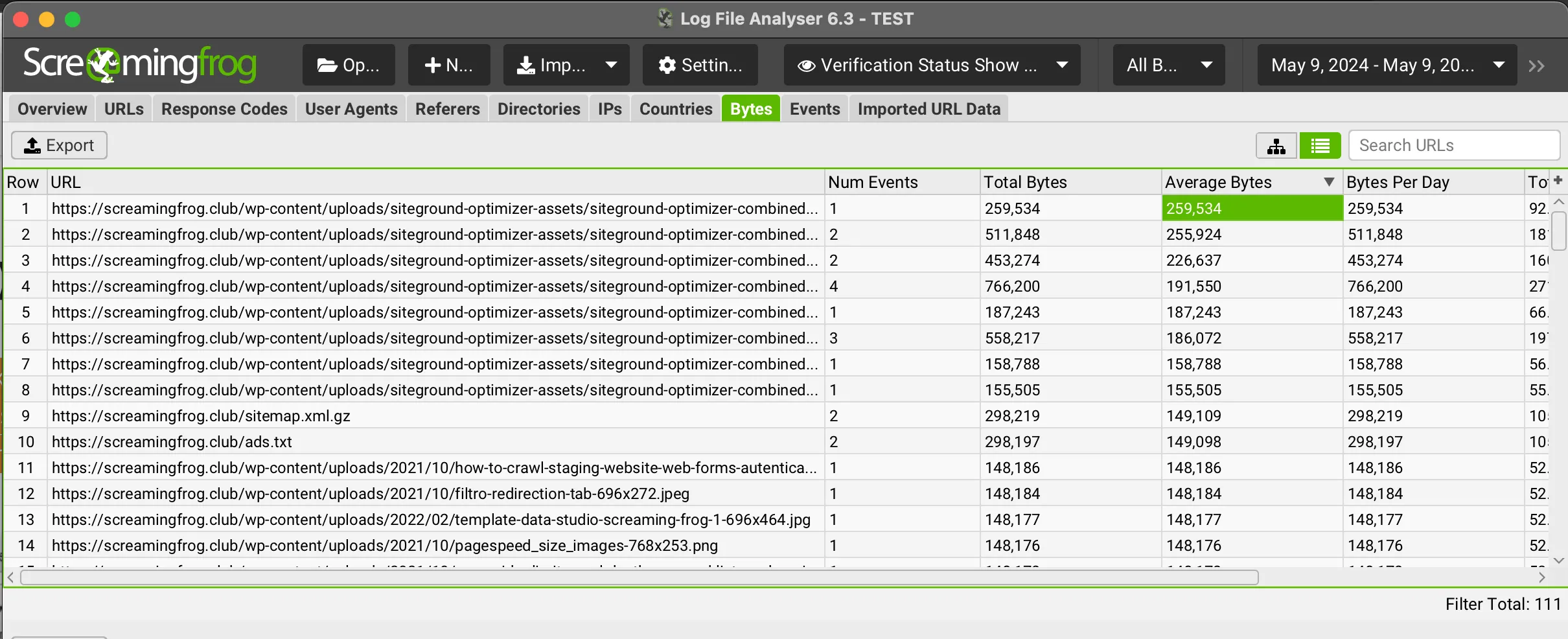 Analisi del peso medio delle pagine attraverso i file di log