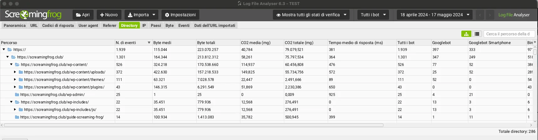 Analisi dei file di log delle sotto directory