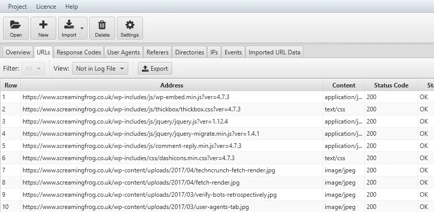 Analisi Url non presenti nei log file