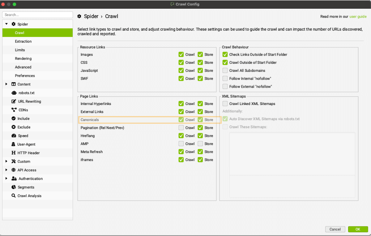 Analisi dell'attributo Canonical con il SEO Spider