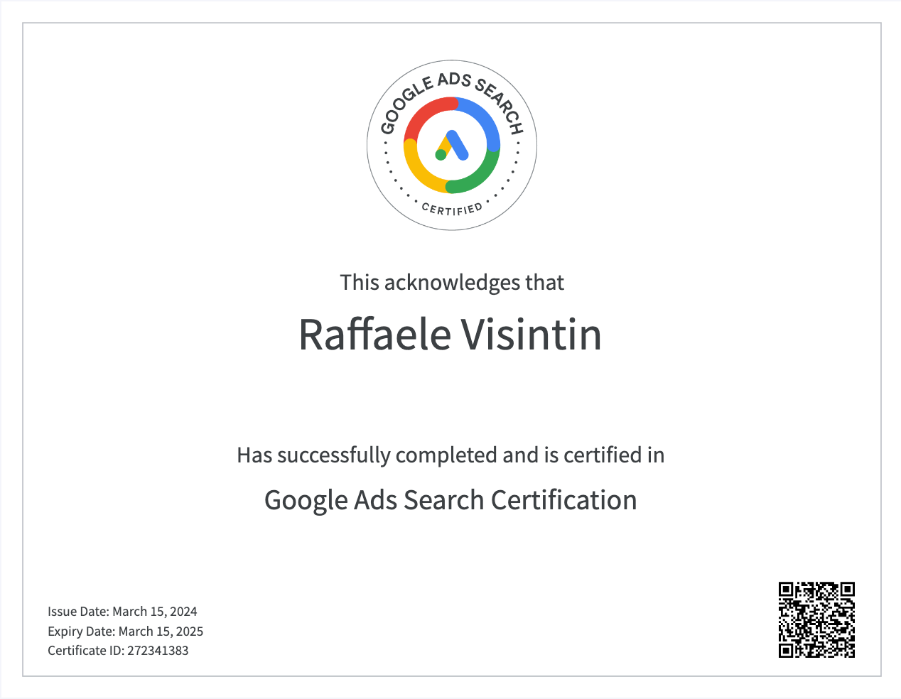Certificazione Search Ads Google