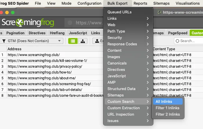 Utilizzo dei report per esportazione dati relativi alla custom search
