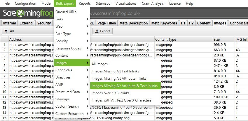 images-mancanti-alt-attributes-text-bulk-export esportazioni immagini a cui manca alt text