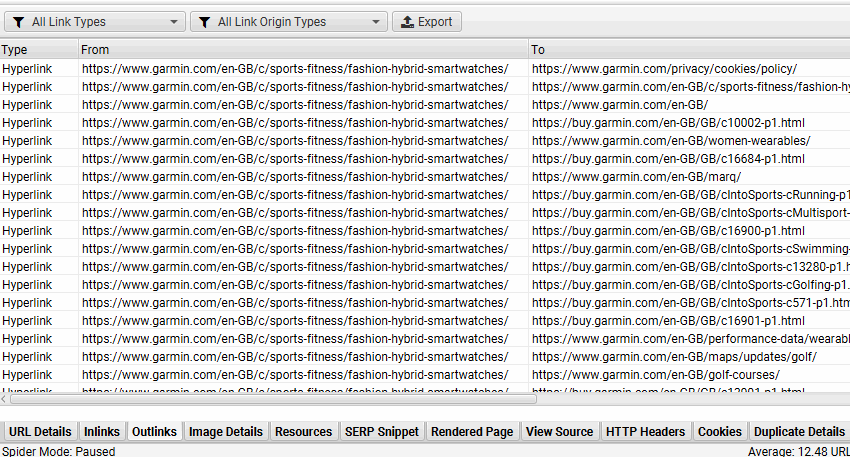 links-rendered-html-only dettagli pagine renderizzate