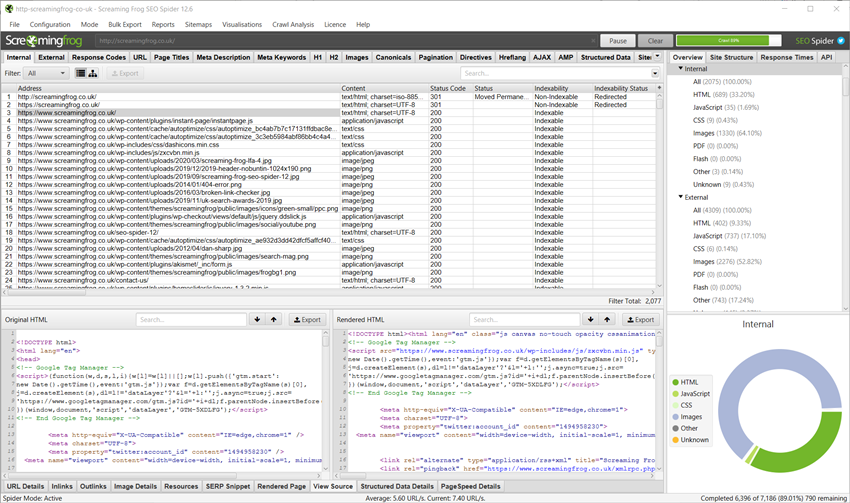 Scheda per le analisi dell differenze contenuto a livello di codice con screaming frog