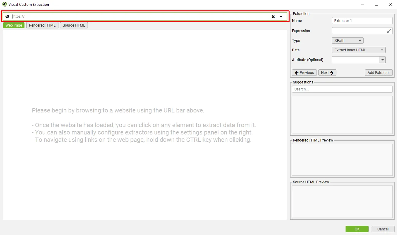 Utilizzo del browser interno del seo spider per la custom configuration