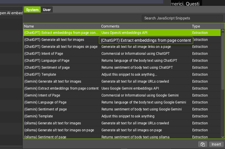 Analisi Embeddings con Screaming Frog Seo Spider