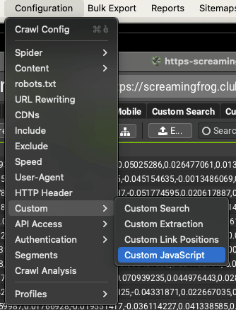 Utilizzo della funzione Custom Javascript attraverso uso dello Spider Seo Screaming Frog
