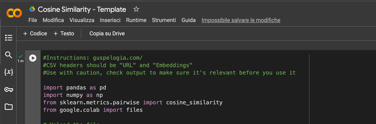 Elaborazione dello script di screaming frog con Colab e Python