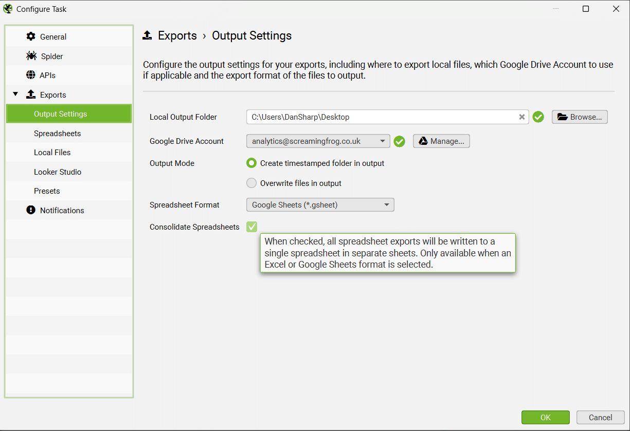 come esportare i dati di una scansione in un unico foglio di lavoro